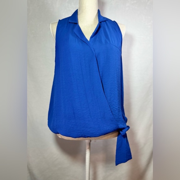 Forever 21 Sleeveless Blouse Women’s Size L Royal Blue Faux Wrap - Picture 7 of 7